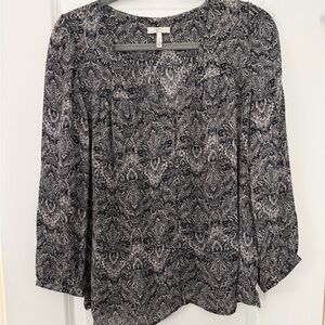 Joie Black and Gray Paisley Silk Blouse Top Size Small